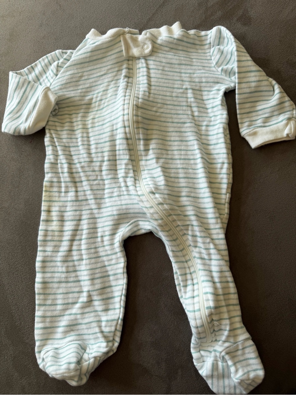 Kyle and Deena Striped White and Light Blue Footed Baby One-Piece